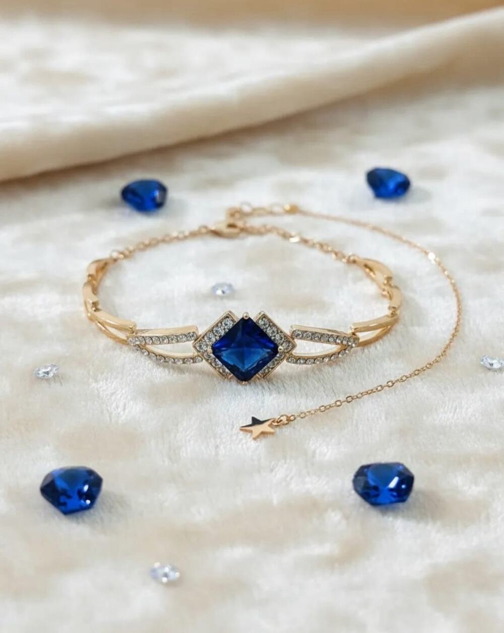Golden Time Gold-Plated Bracelet and Sapphire Blue Crystal New